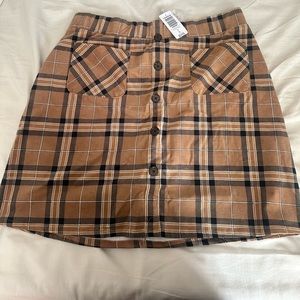Mustard/brown/white knee length slip on button corduroy skirt